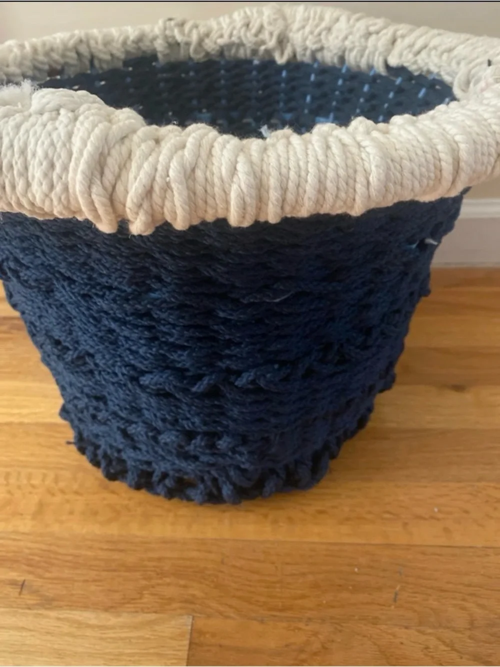 Navy and Cream Knit Storage Basket - Decorative Rope Bin